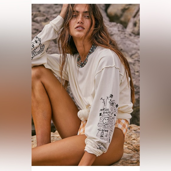 Free People we the free up to us doodle oversized tee S - Picture 1 of 10